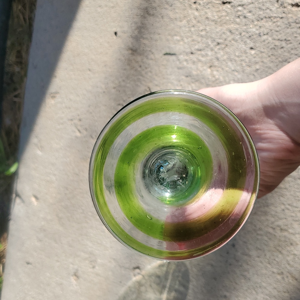 Hand Blown Mexican Glass Goblets Emerald Green Rim Bolero Set of 2 VTG Jalisco - Picture 2 of 5